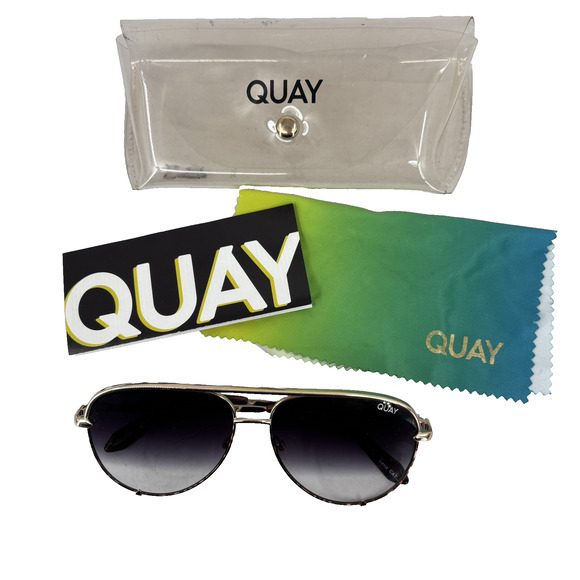 Quay High Key Mini 1212 Sunglasses Gold Tone Tortoise Aviator Polarized Womens - Picture 1 of 8